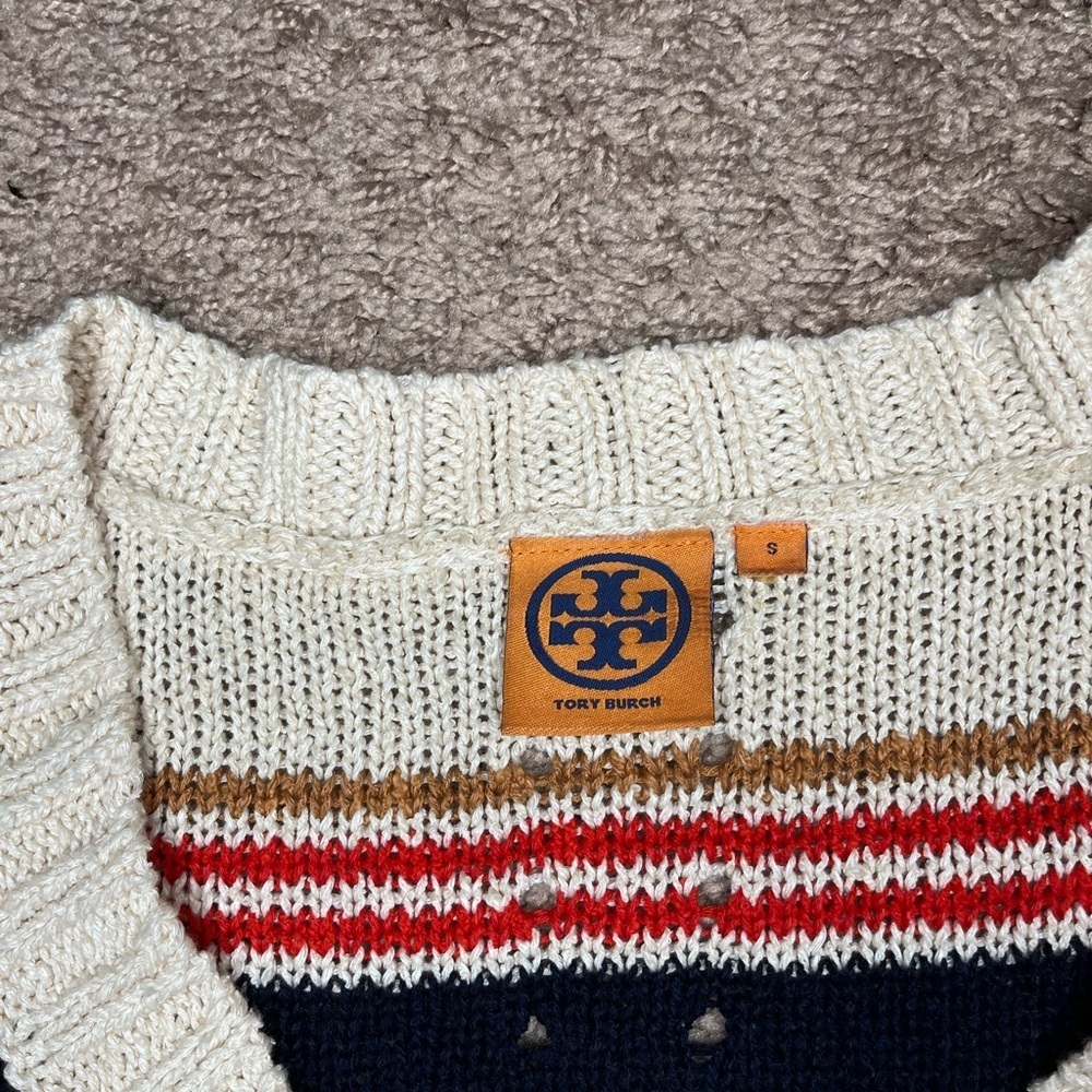 COPY - Tory Burch Striped Short Sleeve Linen Blend Sweater Size Small - Picture 15 of 16